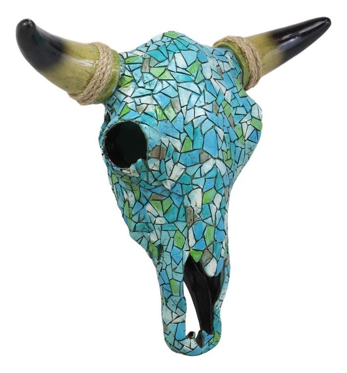 Ebros Gift Ebros 11.5" W Turquoise Mosaic Steer Bison Bull Head W/ Horns Wall Mount Decor