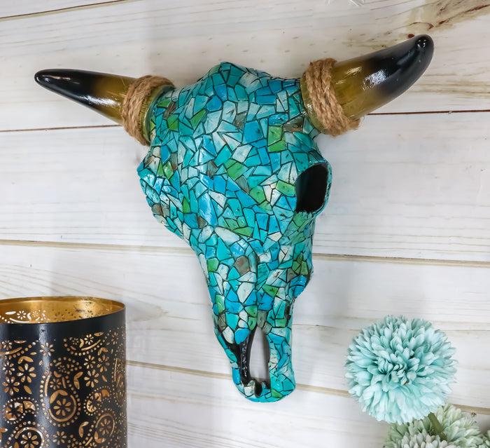 ebros gift Ebros 11.5" W Turquoise Mosaic Steer Bison Bull Head W/ Horns Wall Mount Decor