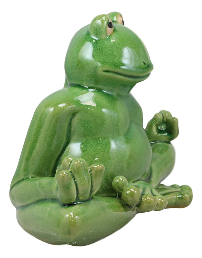Ebros Gift Ebros 11.5" Wide Lotus Dreams Ceramic Whimsical Meditating Yoga Green Frog Home And Garden Statue Zen Inner Peace Frogs Decorative Sculpture Accent