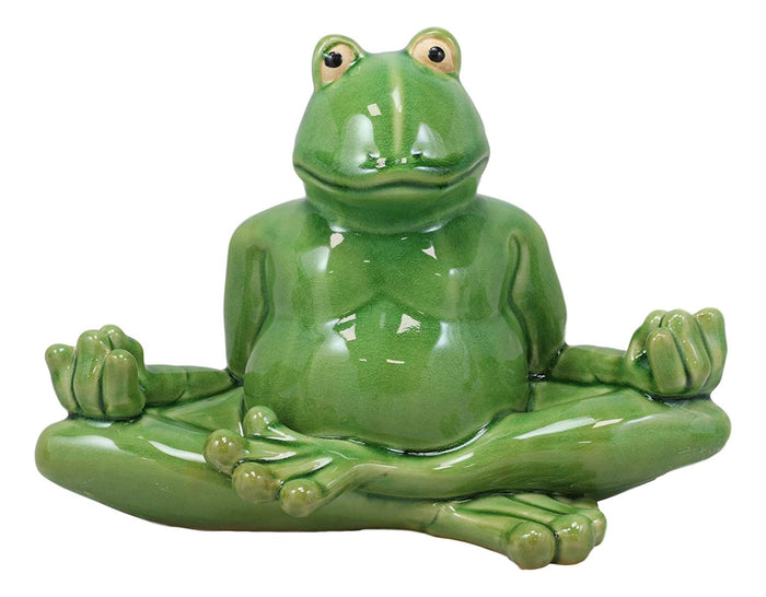 Ebros Gift Ebros 11.5" Wide Lotus Dreams Ceramic Whimsical Meditating Yoga Green Frog Home And Garden Statue Zen Inner Peace Frogs Decorative Sculpture Accent
