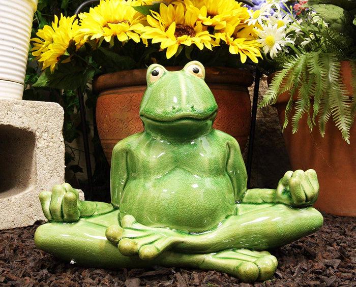 ebros gift Ebros 11.5" Wide Lotus Dreams Ceramic Whimsical Meditating Yoga Green Frog Home and Garden Statue Zen Inner Peace Frogs Decorative Sculpture Accent