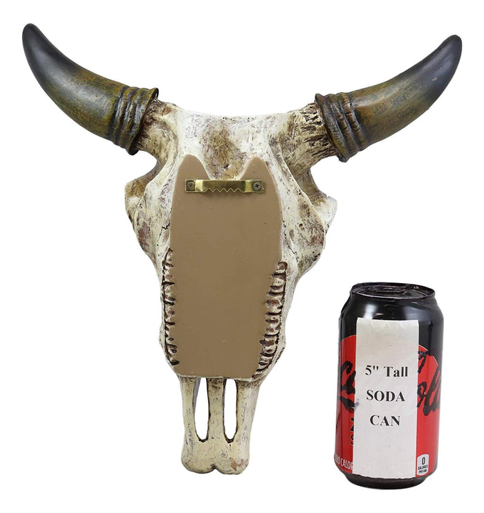 Ebros Gift Ebros 11.5" Wide Southwest Steer Bison Buffalo Bull Cow Horned Skull Head With Lace Tooled Design And Turquoise Gem Hanging Wall Mount Flower Vase Decor