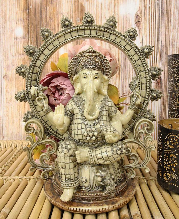 ebros gift Ebros 11.75" Tall Hindu Vastu Supreme God Nataraja Ganesha Chaturthi On Lotus Throne with Mouse and Arch Ring of Fire Statue Ganapati Elephant Deity Patron of Success Arts and Wisdom Hinduism