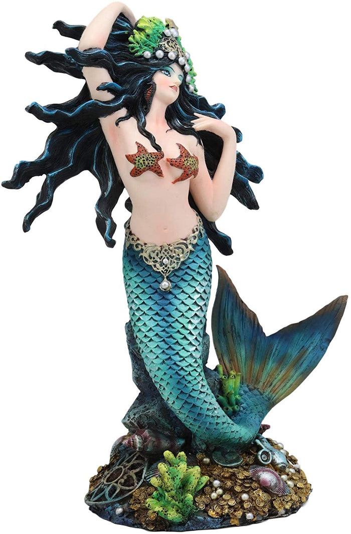 Ebros Gift Ebros 11"H Nautical Turquoise Tail Mermaid Pearl Crown Princess By Treasures Statue