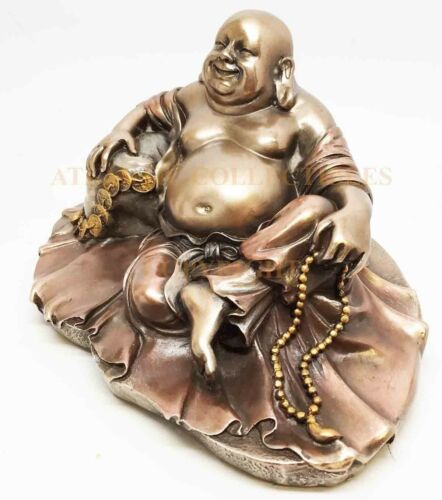 Ebros Gift Ebros 11" Long Lucky Happy Buddha Resting On Fortune Coins Wealth Bodhisattva Sculpture Statue