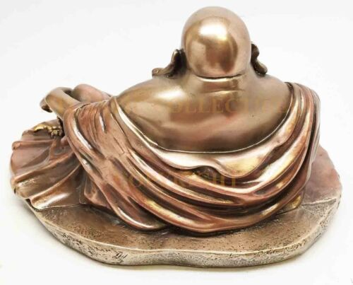 Ebros Gift Ebros 11" Long Lucky Happy Buddha Resting On Fortune Coins Wealth Bodhisattva Sculpture Statue