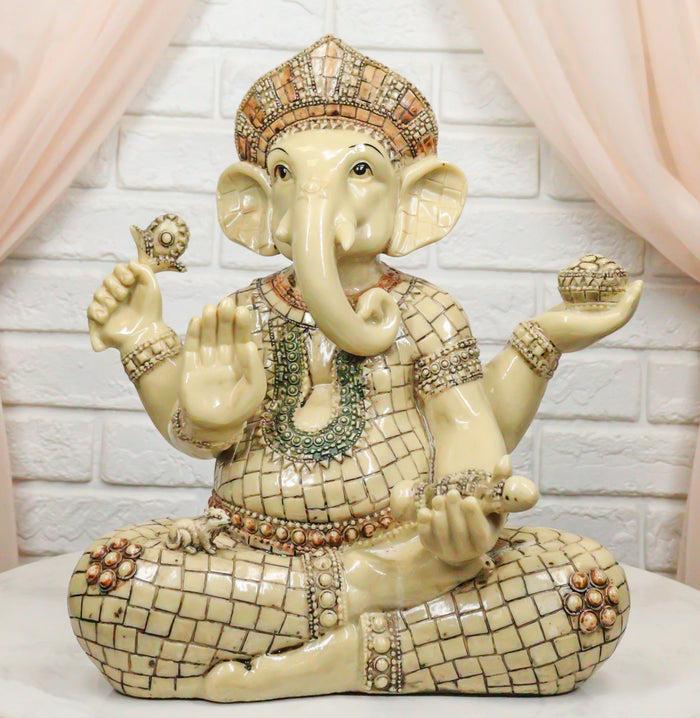 ebros gift Ebros 11" Tall Hindu Ganesha in Meditation Holding Bowl Conch and Lotus Statue