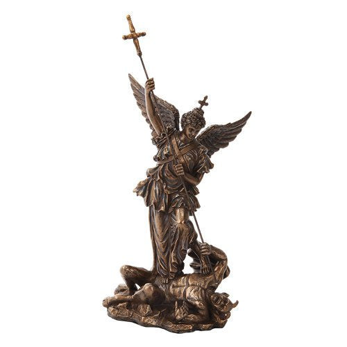 ebros gift Ebros 12.25 Inch Saint Michel Killing a Demon Bronze Finish Statue Figurine