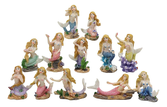 Ebros Gift Ebros 12.25" Wide Colorful Nautical Ocean Giant Clam Shell Of The Coral Reefs Display Stand With 12 Miniature Mermaids Figurine Set Fantasy Mermaid Mergirls