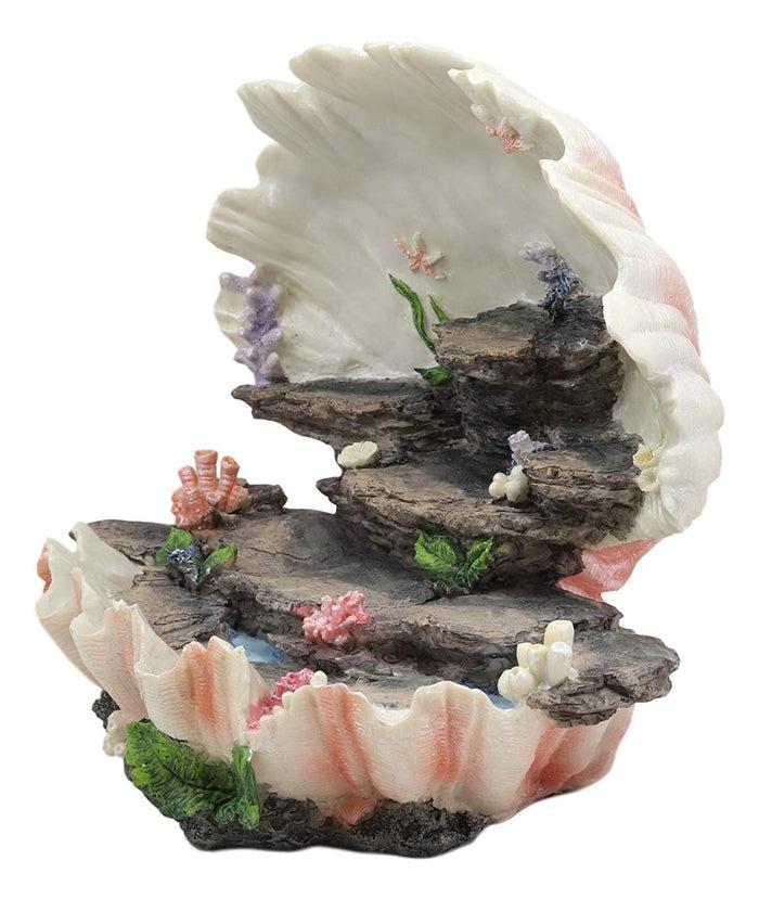 Ebros Gift Ebros 12.25" Wide Colorful Nautical Ocean Giant Clam Shell Of The Coral Reefs Miniature Mermaids Display Stand Statue Fantasy Mermaid Mergirls