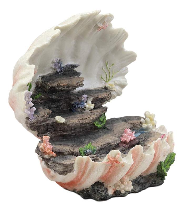 Ebros Gift Ebros 12.25" Wide Colorful Nautical Ocean Giant Clam Shell Of The Coral Reefs Miniature Mermaids Display Stand Statue Fantasy Mermaid Mergirls