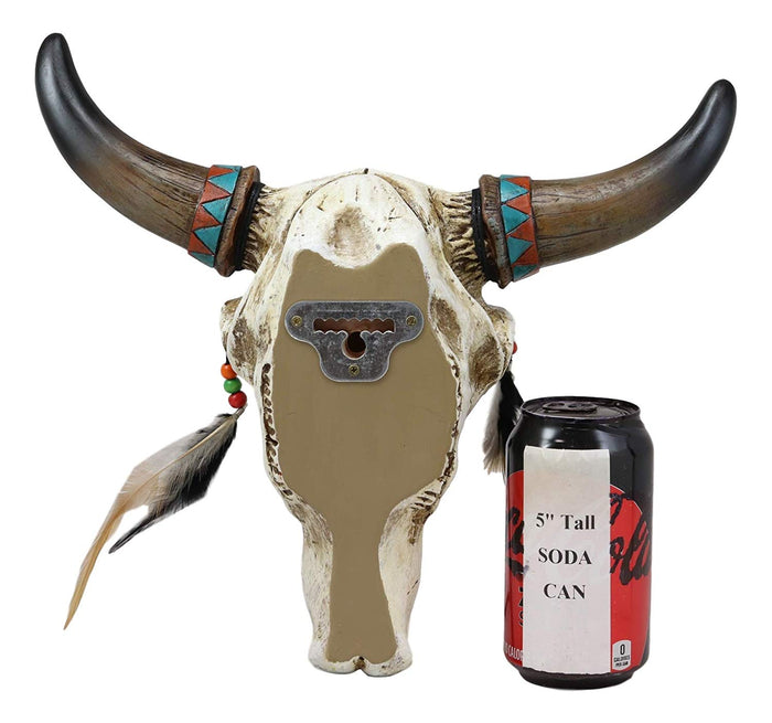 Ebros Gift Ebros 12.5"L Southwest Steer Bison Bull Horned Skull With Feathers Wall Decor