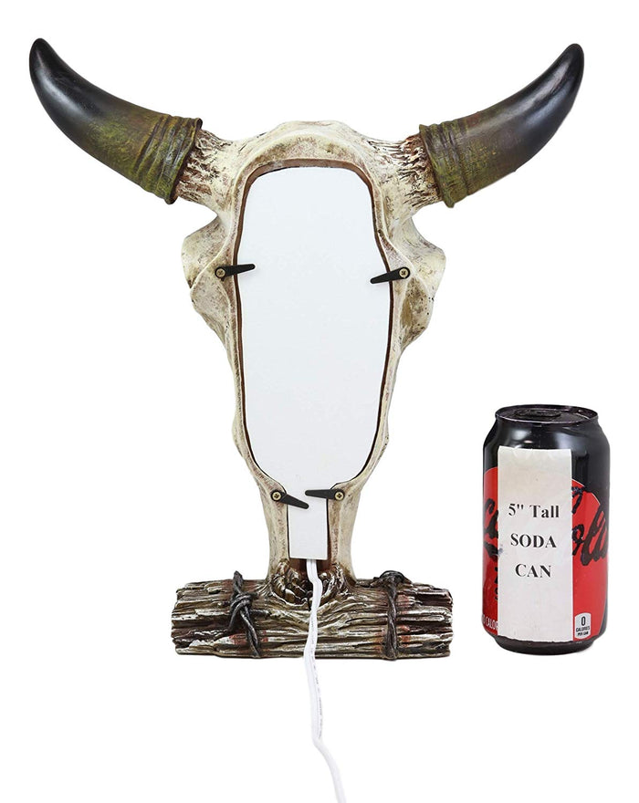 Ebros Gift Ebros 12.5" Tall Southwest Aged Bone Tooled Filigree Lace Design Steer Bison Buffalo Bull Cow Horned Skull Head Night Light Lamp Centerpiece Side Table Decor Statue Skulls Western Accent Lighting