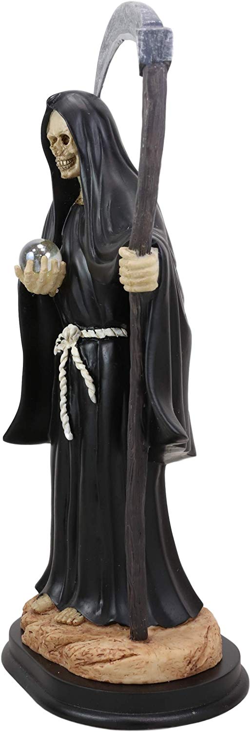 Ebros Gift Ebros 12.75" Tall Holy Santa Muerte Holding Scythe In Black Tunic Robe Statue