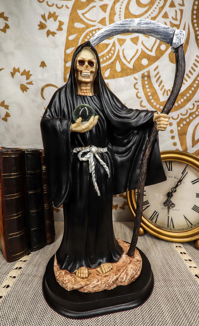Ebros Gift Ebros 12.75" Tall Holy Santa Muerte Holding Scythe In Black Tunic Robe Statue