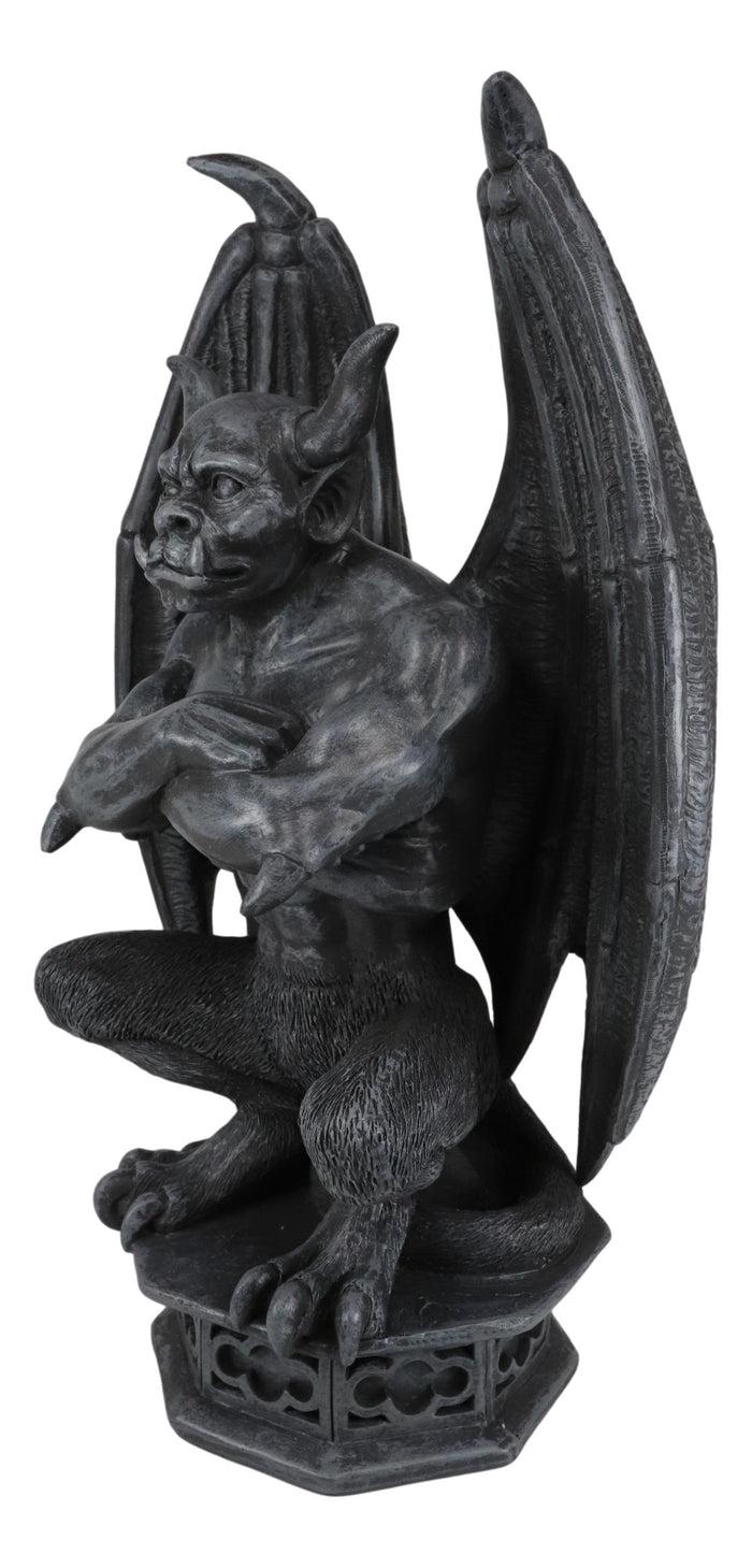 Ebros Gift Ebros 12"H Gothic Horned Bulldog Gargoyle W/ Large Wings Crouching On Pedestal Statue