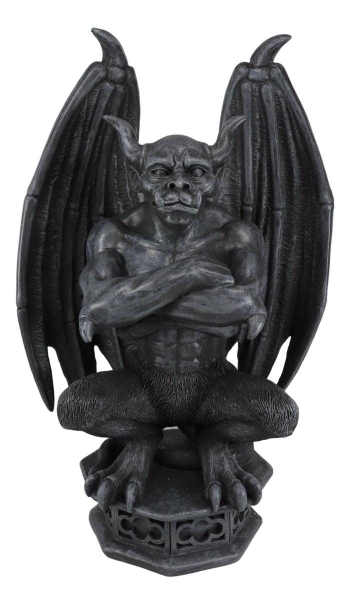 Ebros Gift Ebros 12"H Gothic Horned Bulldog Gargoyle W/ Large Wings Crouching On Pedestal Statue