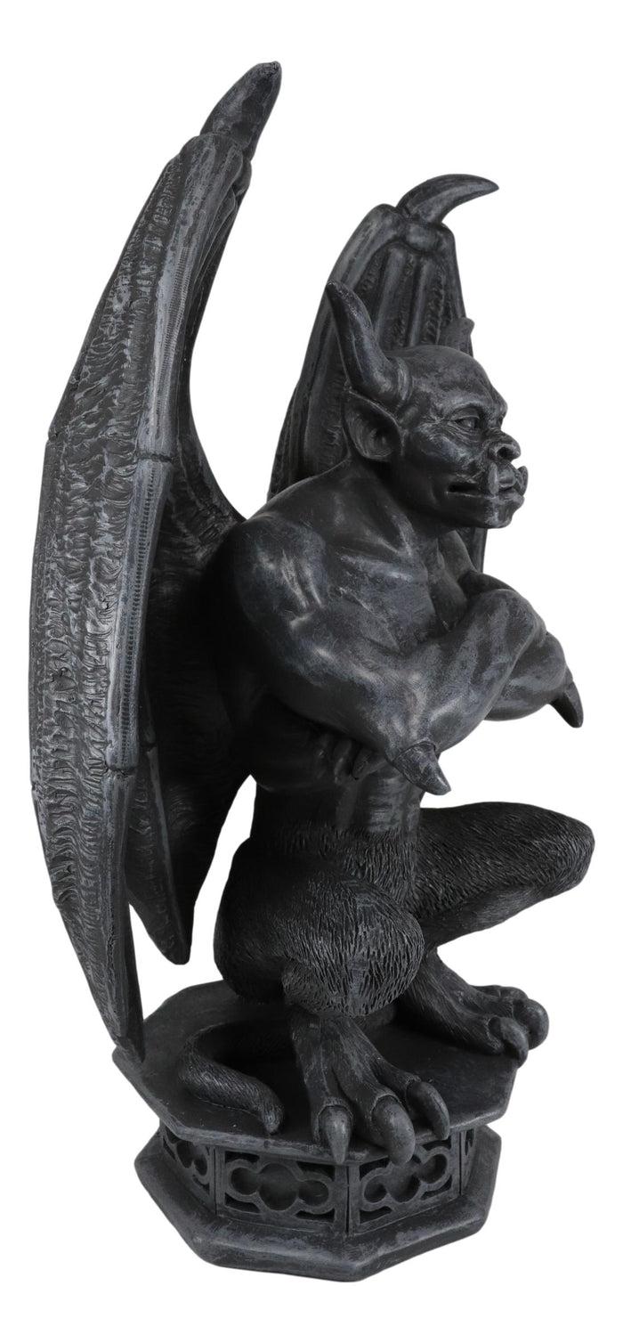 Ebros Gift Ebros 12"H Gothic Horned Bulldog Gargoyle W/ Large Wings Crouching On Pedestal Statue