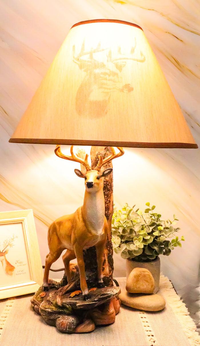 ebros gift Ebros 12 Point Whitetail Deer Buck Desktop Table Lamp With Shade Wild Life