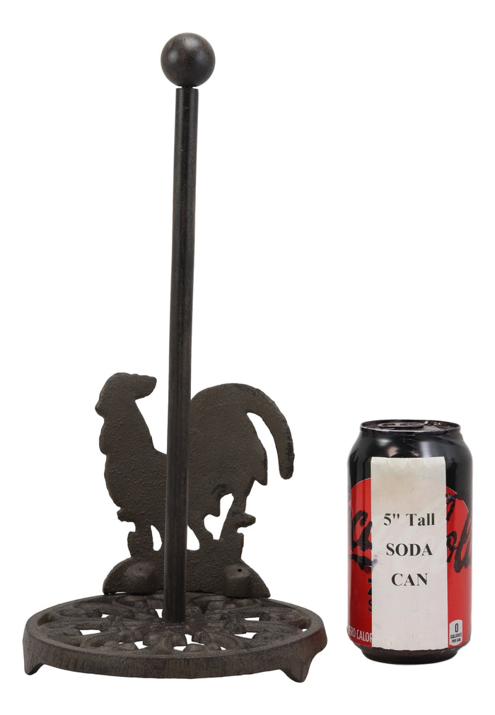 Ebros Gift Ebros 13.5"Tall Cast Iron Metal Rustic Vintage Proud Farm Rooster Chicken With Scroll Art Design Paper Towel Holder Display Dispenser Stand Counter Top