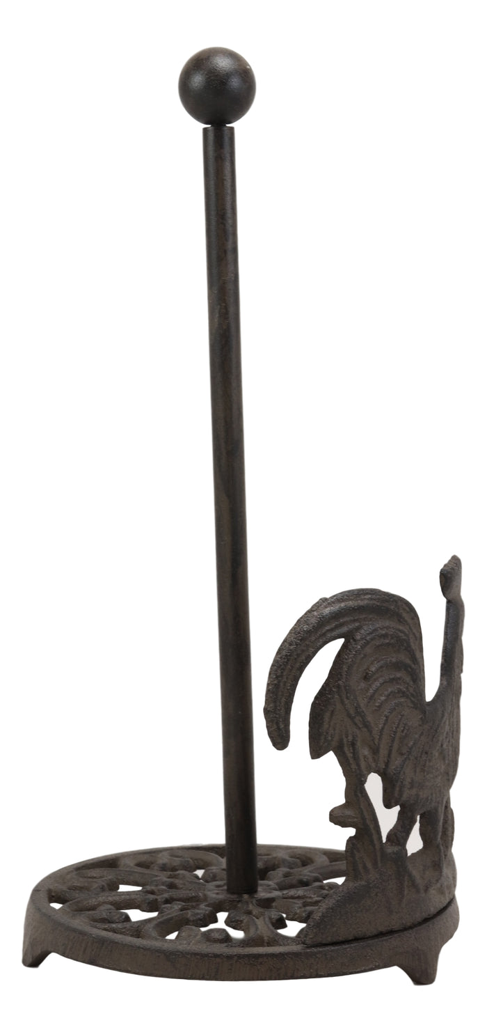 Ebros Gift Ebros 13.5"Tall Cast Iron Metal Rustic Vintage Proud Farm Rooster Chicken With Scroll Art Design Paper Towel Holder Display Dispenser Stand Counter Top
