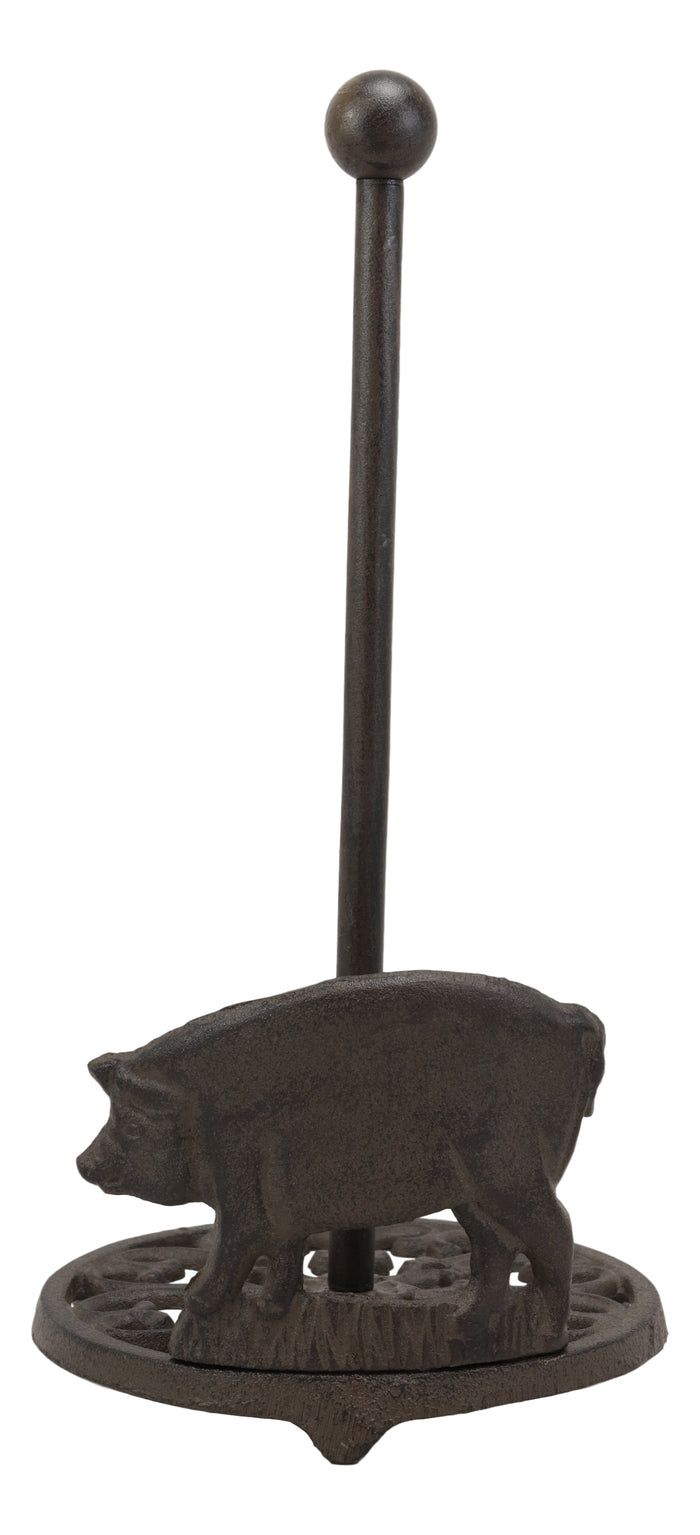 Ebros Gift Ebros 13.5"Tall Cast Iron Rustic Farm Pig With Scroll Art Paper Towel Holder