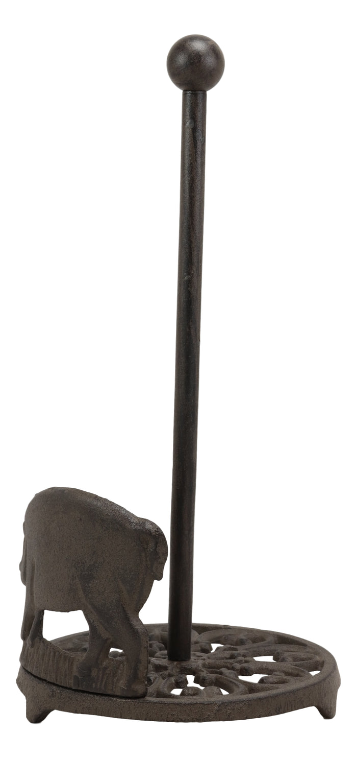 Ebros Gift Ebros 13.5"Tall Cast Iron Rustic Farm Pig With Scroll Art Paper Towel Holder