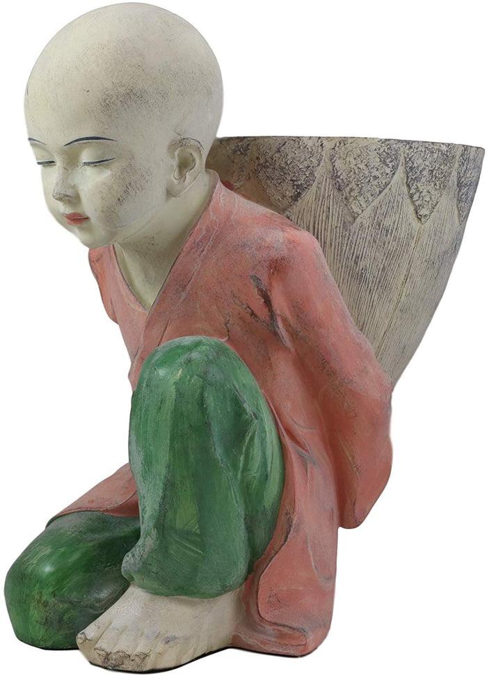 Ebros Gift Ebros 13.5" Tall Jizo Buddha Monk Kneeling With Flower Planter Pot Vase Statue