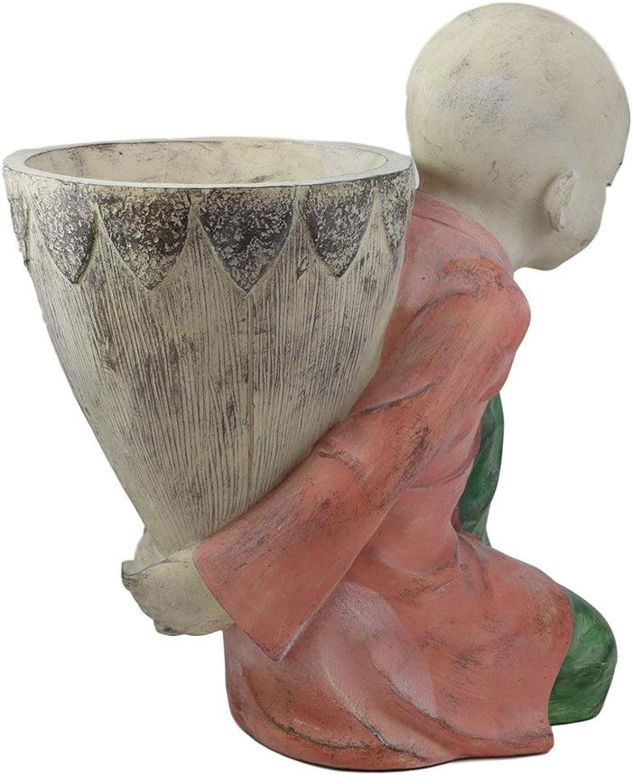 Ebros Gift Ebros 13.5" Tall Jizo Buddha Monk Kneeling With Flower Planter Pot Vase Statue