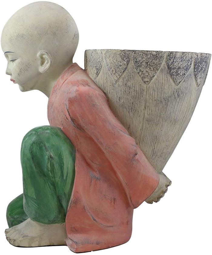Ebros Gift Ebros 13.5" Tall Jizo Buddha Monk Kneeling With Flower Planter Pot Vase Statue