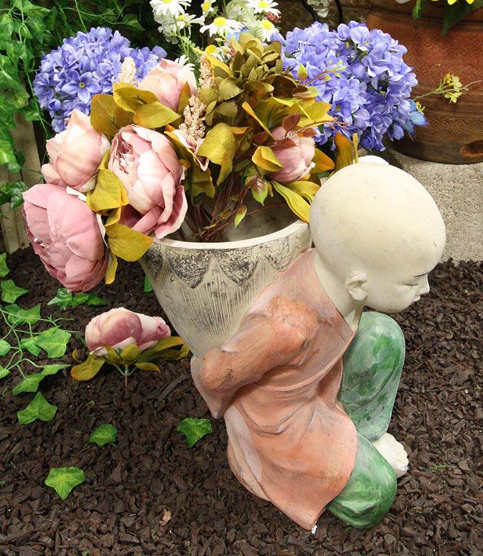 ebros gift Ebros 13.5" Tall Jizo Buddha Monk Kneeling with Flower Planter Pot Vase Statue