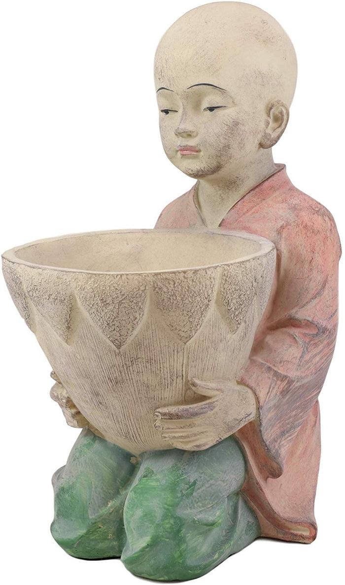Ebros Gift Ebros 13.5" Tall Jizo Buddha Monk Kneeling With Planter Pot Flower Vase On Lap