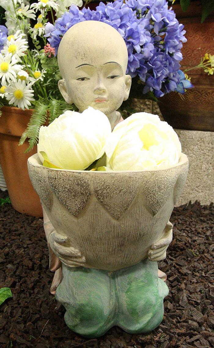 ebros gift Ebros 13.5" Tall Jizo Buddha Monk Kneeling with Planter Pot Flower Vase On Lap