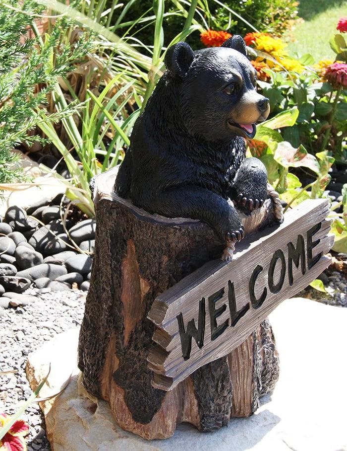 Ebros Gift Ebros 13.5" Tall Welcome Sign Black Bear In Tree Bark Outdoor Decorative Statue