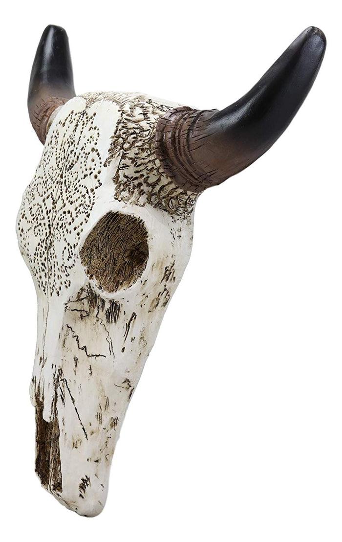 Ebros Gift Ebros 13" High Steer Bison Buffalo Bull Cow Skull Head With Horns Wall Mount Decor With Tooled Southwestern Cross Pattern