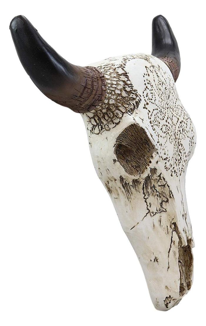 Ebros Gift Ebros 13" High Steer Bison Buffalo Bull Cow Skull Head With Horns Wall Mount Decor With Tooled Southwestern Cross Pattern