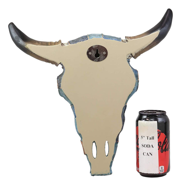 Ebros Gift Ebros 13" Wide Western Southwest Steer Bison Buffalo Bull Cow Horned Skull Head In Cowboy Blue Denim Jeans Design Wall Mount Decor