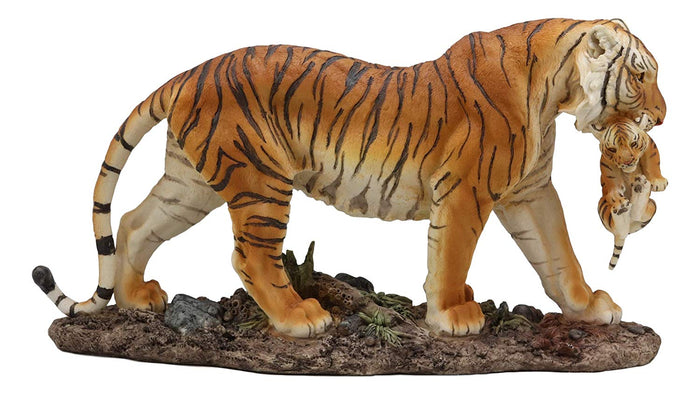 Ebros Gift Ebros 14.25"L Large Wildlife Bengal Orange Tiger Mother Carrying Cub Figurine