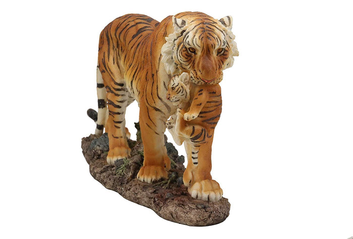 Ebros Gift Ebros 14.25"L Large Wildlife Bengal Orange Tiger Mother Carrying Cub Figurine