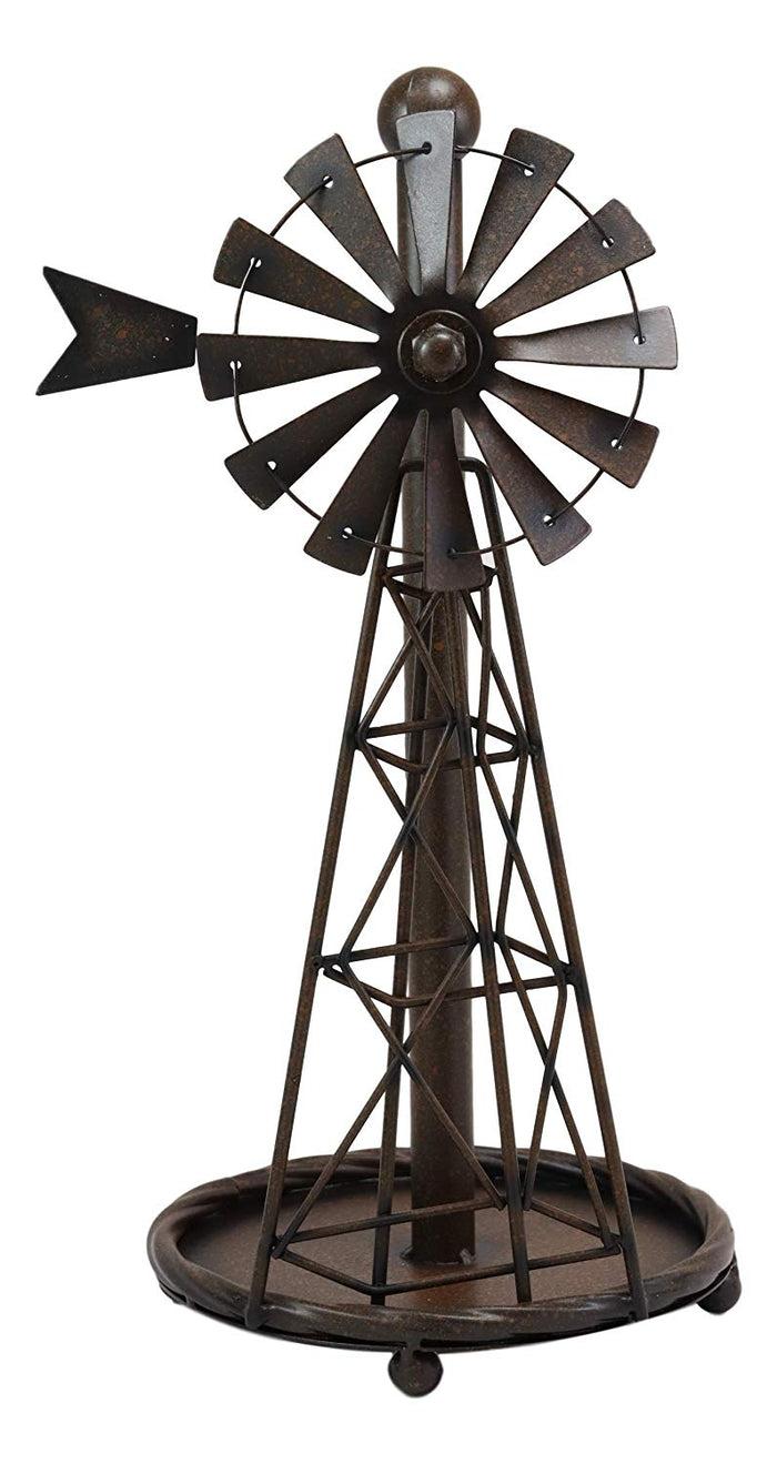 Ebros Gift Ebros 14.5"Tall Rustic Country Farm Windmill Outpost Paper Towel Holder Metal Figurine