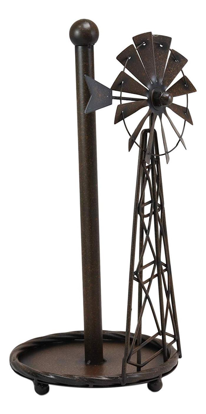 Ebros Gift Ebros 14.5"Tall Rustic Country Farm Windmill Outpost Paper Towel Holder Metal Figurine