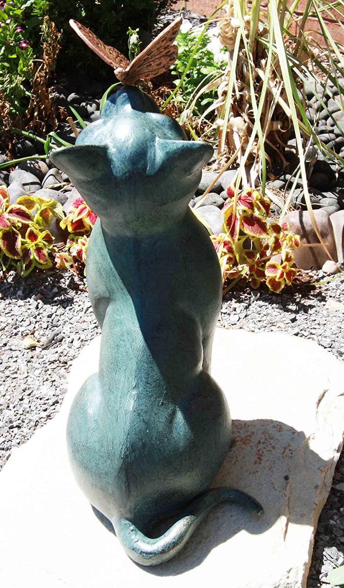 Ebros Gift Ebros 14.75 Tall Shorthair Cat With Flitting Butterfly On His Nose Garden Statue