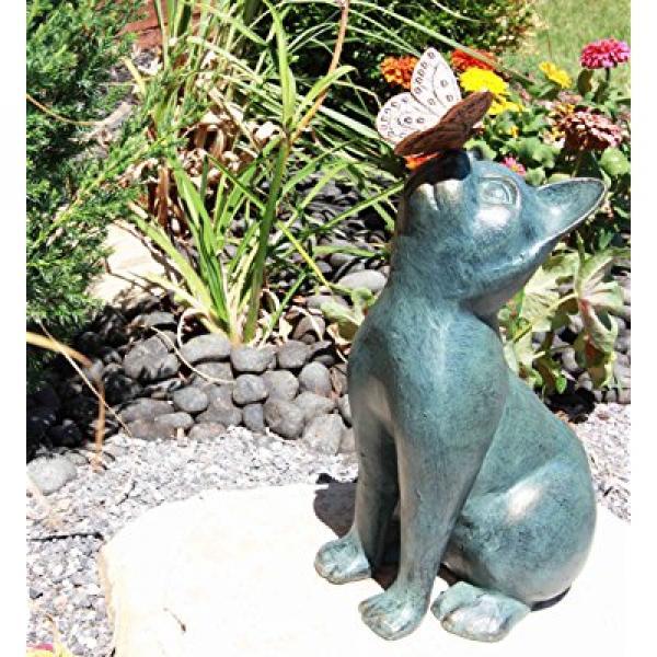 ebros gift Ebros 14.75 Tall Shorthair Cat With Flitting Butterfly On His Nose Garden Statue