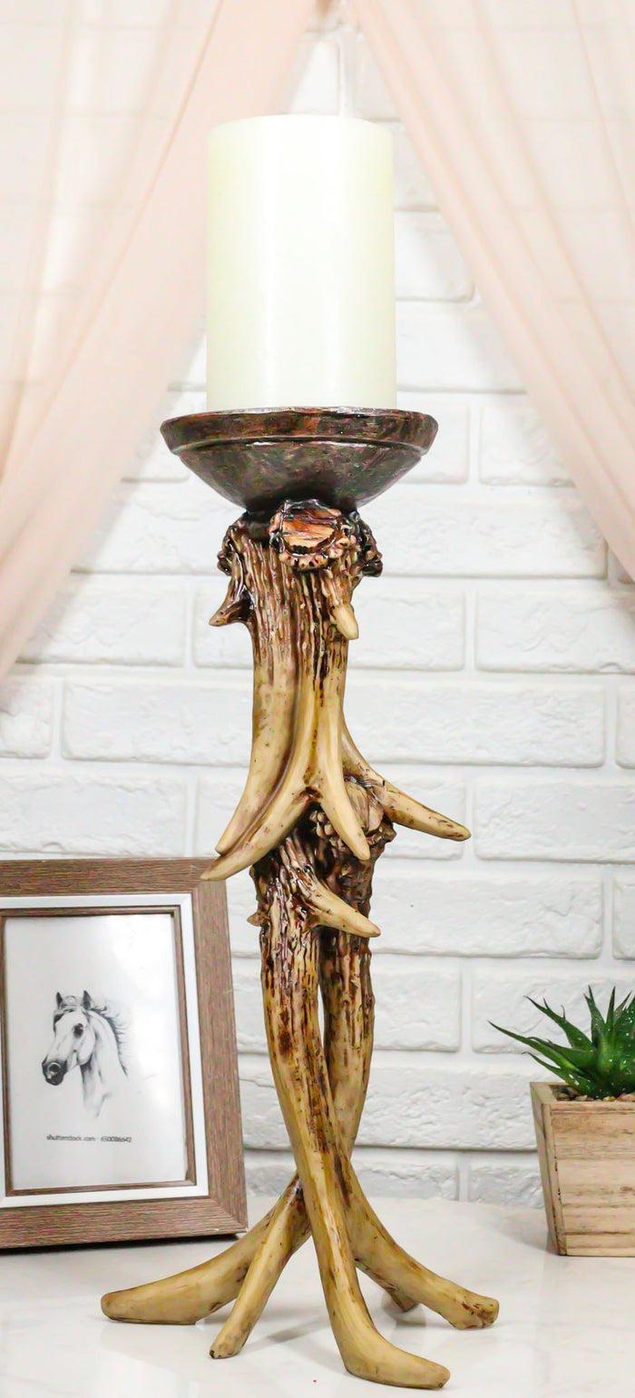 Ebros Gift Ebros 14" Tall Rustic Buck Elk Deer Entwined Antlers Candle Holder Stand Set Of 2