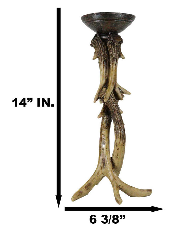 Ebros Gift Ebros 14" Tall Rustic Buck Elk Deer Entwined Antlers Candle Holder Stand Set Of 2