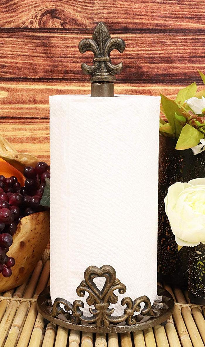 ebros gift Ebros 15.5"H Aluminum French Scroll Fleur De Lis Top Crown Paper Towel Holder