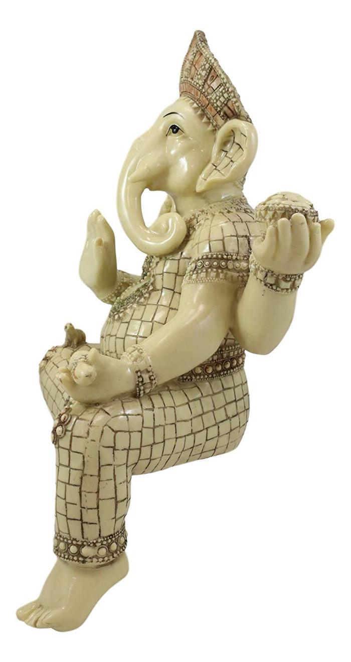 Ebros Gift Ebros 15" Tall Hindu Ganesha Holding Modaka Bowl & Lotus Table Edge Shelf Sitter