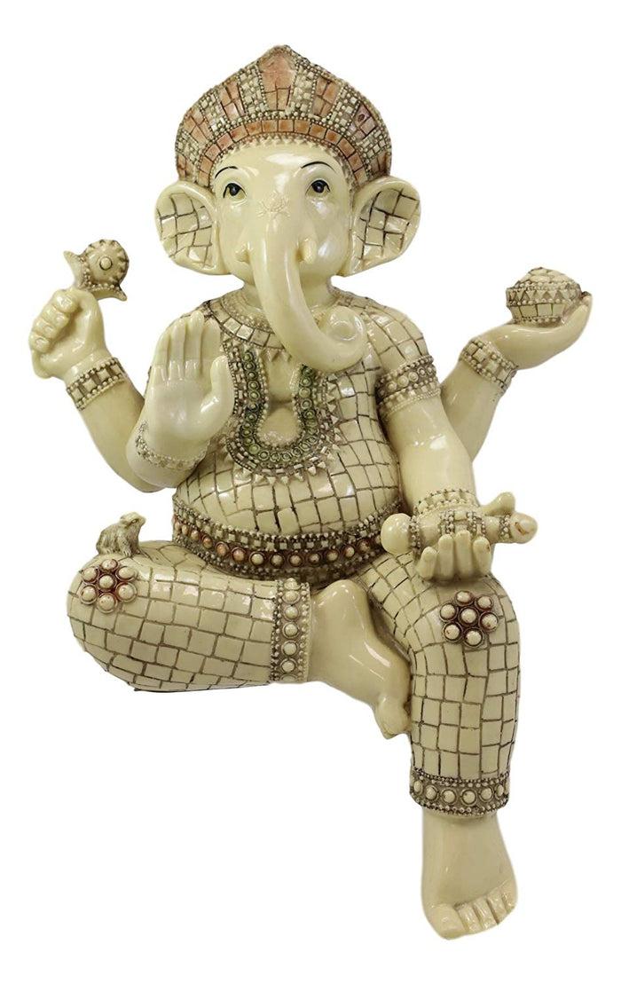 Ebros Gift Ebros 15" Tall Hindu Ganesha Holding Modaka Bowl & Lotus Table Edge Shelf Sitter