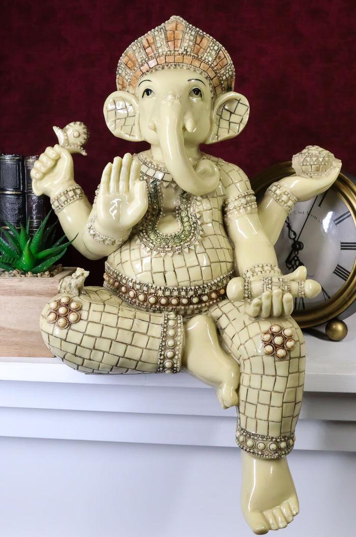 ebros gift Ebros 15" Tall Hindu Ganesha Holding Modaka Bowl & Lotus Table Edge Shelf Sitter