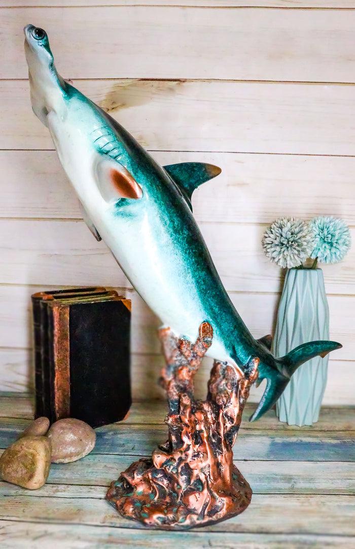 Ebros Gift Ebros 16.25" H Large Nautical Ocean Marine Beach Coastal Predator Hammerhead Shark Swimming Over A Coral Pillar Statue